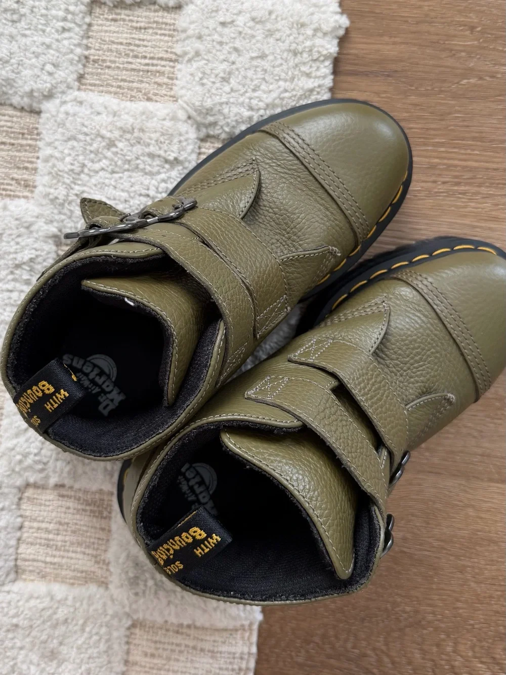 Doc Martens Devon Flower Buckle Leather Platform Boots in Green